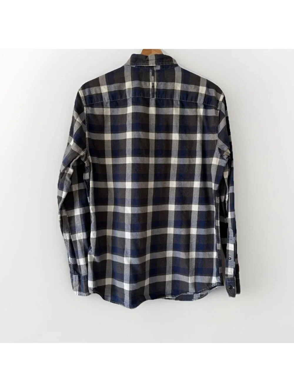 Banana Republic Luxe Flannel Slim-Fit Men's Blue Plaid Shirt Sz M Preppy Casual